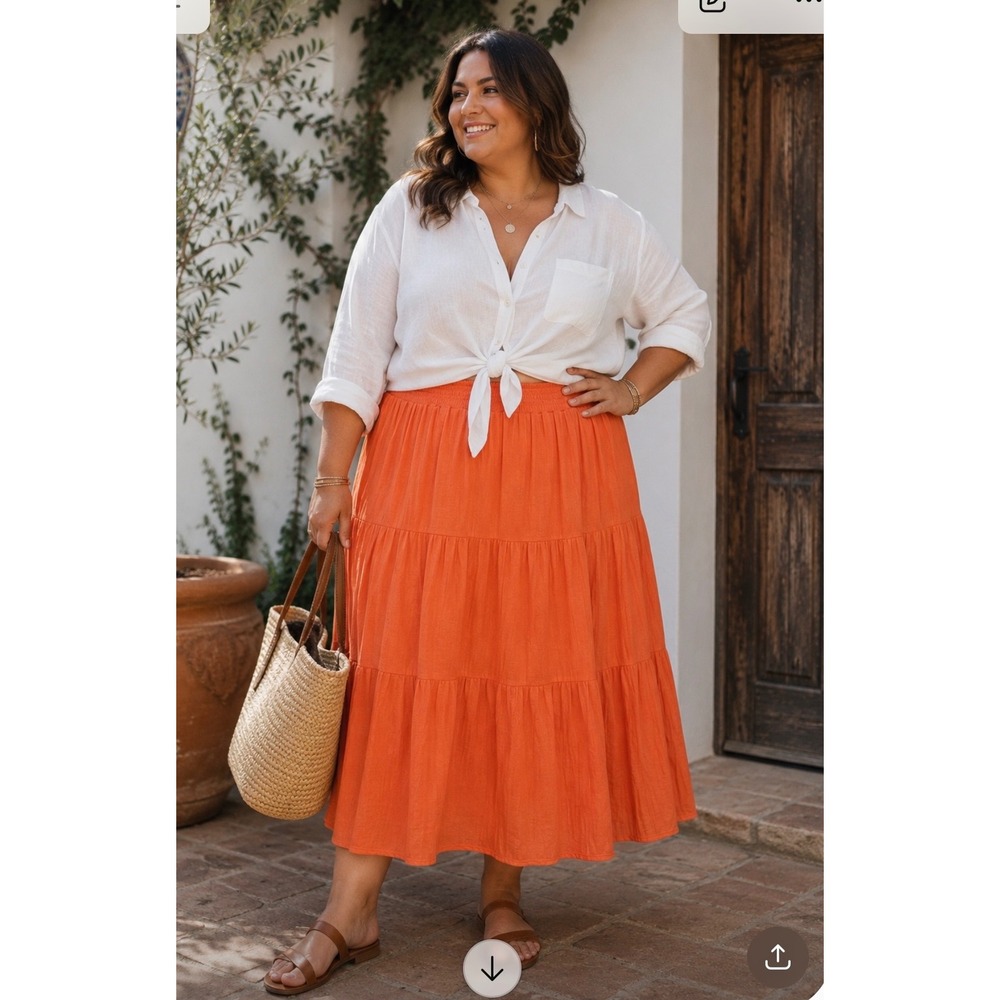 EST. 1946 Orange Tiered Maxi Skirt Smocked Waist Plus Size 18/20W Boho Flowy